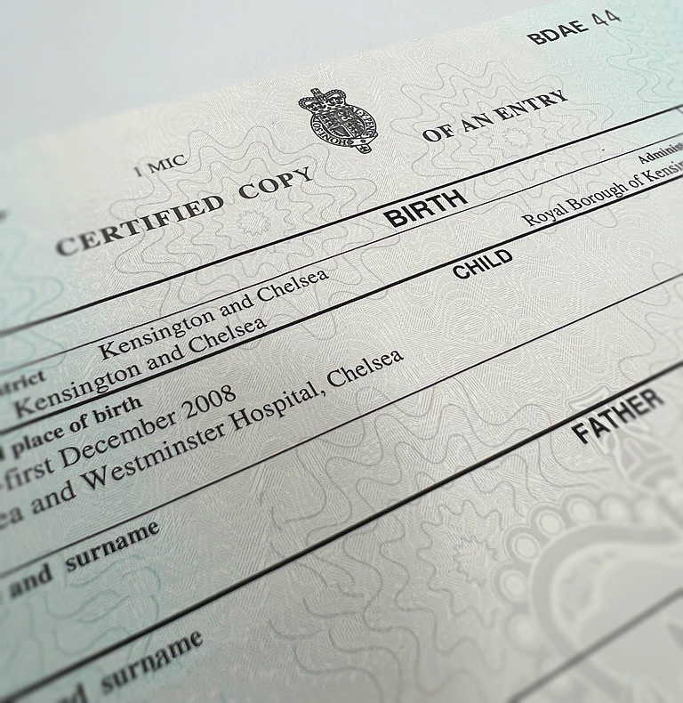 UK Birth Certificate Detail
