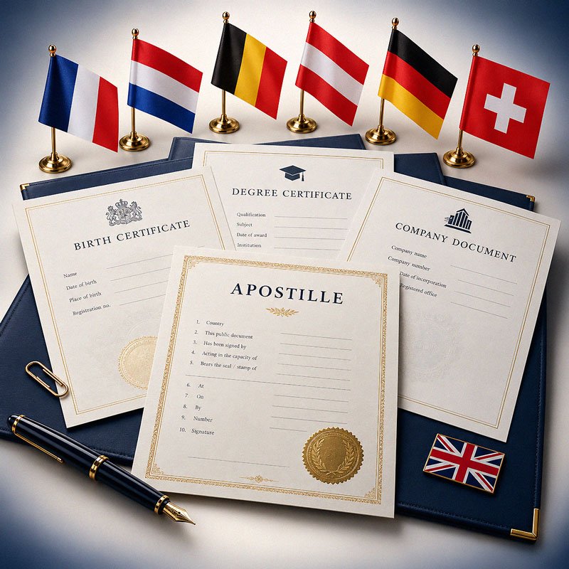 How to Apostille UK Documents for use in France, the Netherlands, Belgium, Austria, Germany, Switzerland and more!